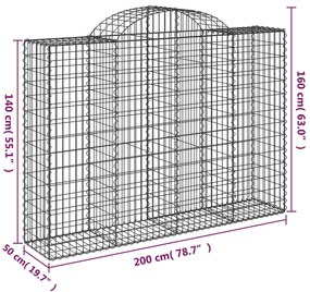 vidaXL Συρματοκιβώτια Τοξωτά 4 τεμ. 200x50x140/160 εκ. Γαλβαν. Ατσάλι