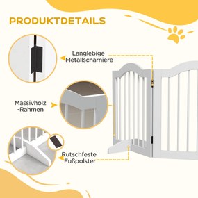 PawHut Αναδιπλούμενο Πάνελ Πόρτας Σκύλου, 4 πάνελ, για σκάλες, διαδρόμους, πόρτες, MDF/Μασίφ ξύλο, Λευκό