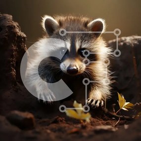 Intra Συλλεκτικό Ξύλινο Παζλ Plywood 4mm - Χαριτωμένο ρακούν που κρυφοκοιτάζει πίσω από έναν βράχο Σε Ξύλινο Κουτί - Διαστάσεις: 10x10 cm – 25 κομμάτια