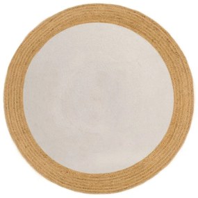 Χαλί Πλεκτό Στρογγυλό Λευκό/Φυσικό 150 εκ. από Γιούτα/Βαμβάκι - Λευκό