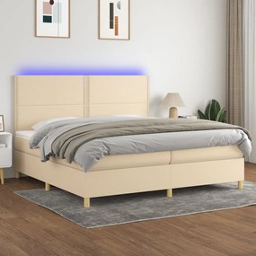 Κρεβάτι Boxspring με Στρώμα &amp; LED Κρεμ 200x200 εκ. Υφασμάτινο