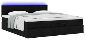 vidaXL Οθωμανικό κρεβάτι με στρώμα &amp; LEDs Μαύρο ύφασμα 160x200cm