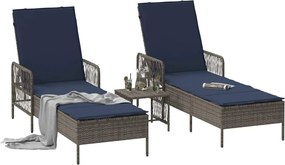 vidaXL Ξαπλώστρα 3 pcs Γκρι και Navy Blue 200 x 55 x 92 εκ.