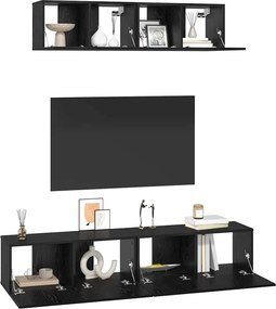 vidaXL Σετ επίπλου τηλεόρασης 4 pcs Μαύρη Οξυά Επεξεργασμένο ξύλο