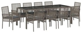 vidaXL Σέτ φαγητού για κήπο 11 pcs Γκρι συνθετικό ρατάν
