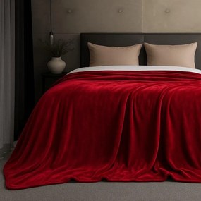 Κουβέρτα υπέρδιπλη κόκκινη βελουτέ από 100% polyester 220x240εκ.