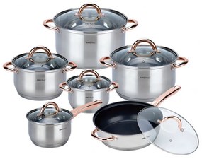 Σετ κατσαρόλες και τηγάνια Kinghoff KH 1765, 12 h, επαγωγή, Inox/ροζ χρυσό