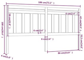 vidaXL Κεφαλάρι Κρεβατιού Γκρι 186 x 4 x 100 εκ. από Μασίφ Ξύλο Πεύκου