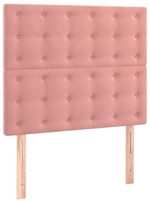 vidaXL Κρεβάτι Boxspring με Στρώμα &amp; LED Ροζ 90x200 εκ. Βελούδινο