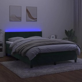 Κρεβάτι Boxspring με Στρώμα &amp; LED Σκ. Πράσινο 140x200εκ Βελούδο - Πράσινο