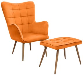 Πολυθρόνα - Μπερζέρα με υποπόδιο Lily Megapap κροκί βελούδο - μεταλλικό πόδι χρώμα φυσικό 70x62x98εκ.