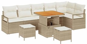 vidaXL Σετ Καναπέ Κήπου με μαξιλάρι 9 pcs Μπεζ Πολυ ράταν