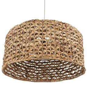 GloboStar® MANGATA 01849 Boho Κρεμαστό Φωτιστικό Οροφής Μονόφωτο 1 x E27 AC220-240V IP20 - Φ60 x Υ28cm - Καφέ Water Hyacinth - Υδρουάκινθος Πλέγμα Καμπάνα - 5 Χρόνια Εγγύηση