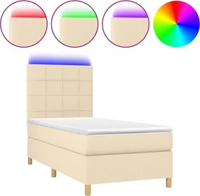 vidaXL Κρεβάτι Boxspring με Στρώμα &amp; LED Κρεμ 100x200 εκ. Υφασμάτινο