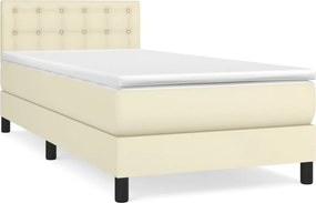 vidaXL Κρεβάτι Boxspring με Στρώμα Κρεμ 100x200εκ. από Συνθετικό Δέρμα