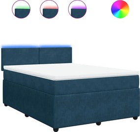 vidaXL Κρεβάτι Boxspring με Στρώμα Μπλε 140x190 εκ. Βελούδινο