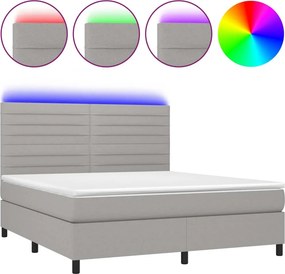 vidaXL Κρεβάτι Boxspring με Στρώμα &amp; LED Αν.Γκρι 160x200εκ. Υφασμάτινο