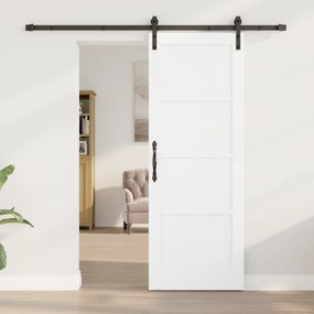 vidaXL Συρόμενη Πόρτα με Σετ Υλικών Λευκή 73.5x198.5 εκ. Συμπαγές Ξύλο Πεύκο