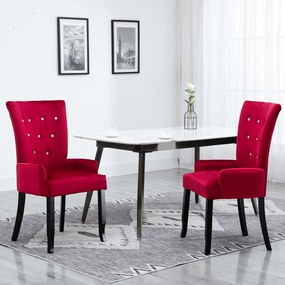 Καρέκλες Τραπεζαρίας με Μπράτσα 2 τεμ. Κόκκινες Βελούδινες