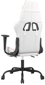 vidaXL Καρέκλα Gaming Μασάζ Υποπόδιο Λευκό &amp; Ροζ από Συνθετικό Δέρμα