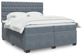 Κρεβάτι Boxspring με Στρώμα Σκούρο Γκρι 200x200 εκ. Βελούδινο