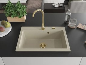 Mexen Elix νεροχύτης γρανίτης 1-διαμέρισμα 700 x 500 mm, μπεζ, σιφόνι χρυσό