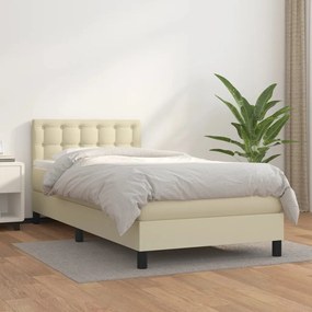 vidaXL Κρεβάτι Boxspring με Στρώμα Κρεμ 90x190 εκ. από Συνθετικό Δέρμα