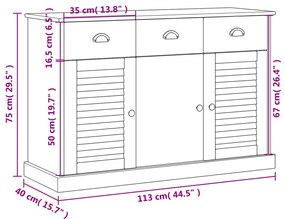 Μπουφές με Συρτάρια VIGO Λευκό 113x40x75 εκ. Μασίφ Ξύλο Πεύκου - Λευκό