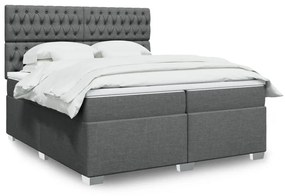 Κρεβάτι Boxspring με Στρώμα Σκούρο Γκρι 200x200 εκ. Υφασμάτινο - Γκρι