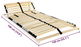 vidaXL Βάση κρεβατιού με λάμες Καφέ 140 x 190 cm Στερεό Ξύλο Μηλιάς