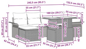 vidaXL 7 Τεμαχίων Σύνολο Καναπέ Κήπου με Μαξιλάρια Ανοιχτό Γκρι Πολυ Ρατάν