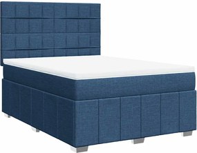 vidaXL Κρεβάτι Boxspring με Στρώμα Μπλε 140x190 εκ. Υφασμάτινο
