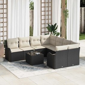 vidaXL Σετ Καναπέ Κήπου 9 pcs Μαύρο 55 x 55 x 37 εκ Πολυ ράταν