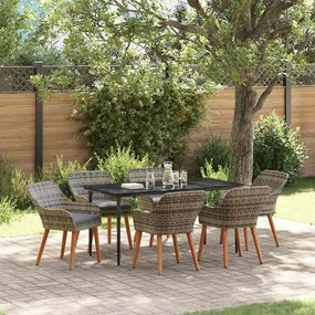 vidaXL Σέτ φαγητού για κήπο με μαξιλάρι 7 pcs Γκρι συνθετικό ρατάν