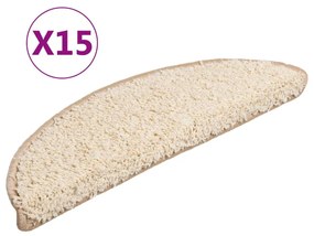 vidaXL Πατάκια Σκάλας Μοκέτα 15 τεμ. Κρεμ 56 x 17 x 3 εκ.