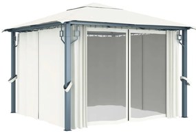 vidaXL Κιόσκι με Κουρτίνα και Φωτάκια LED Κρεμ 3 x 3 μ. Αλουμινίου