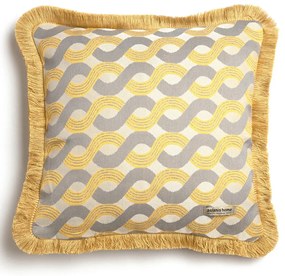 Διακοσμητική Μαξιλαροθήκη (45x45) Aslanis Home Pinovo Trimming Ώχρα-Γκρι