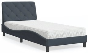 vidaXL Κρεβάτι με Στρώμα Σκούρο Γκρι 90x200 εκ. Βελούδινο