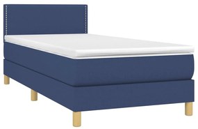 Κρεβάτι Boxspring με Στρώμα &amp; LED Μπλε 90x190 εκ. Υφασμάτινο - Μπλε