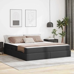 vidaXL Κρεβάτι με αποθηκευτικό χώρο και στρώμα 2 pcs Μαύρο Δέρμα