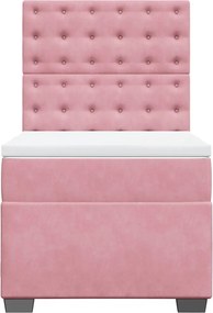 vidaXL Κρεβάτι Boxspring με Στρώμα Ροζ 90x190 εκ. Βελούδινο