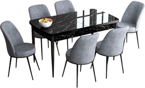 Extendable Dining Table &amp; Chairs Set (7 Pieces) Han - Black Marble, Grey Black Marble
Grey
