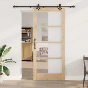 vidaXL Συρόμενη Πόρτα ORKDAL Καφέ 93 x 211 εκ. Ξύλο και μέταλλο