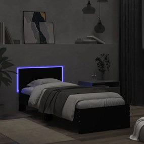 vidaXL Πλαίσιο Κρεβατιού με Κεφαλάρι &amp; λυχνίες LED Μαύρο 75 x 190 εκ.