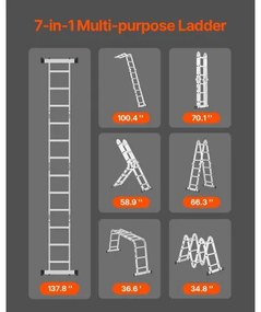 VEVOR Multi-Purpose Folding Ladder 7-in-1 3 Step 12ft Reach Height for Work