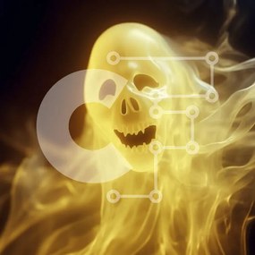 Intra Συλλεκτικό Ξύλινο Παζλ Plywood 4mm - Κίτρινο κρανίο που επιπλέει στον αέρα με τις φλόγες Σε Ξύλινο Κουτί - Διαστάσεις Puzzle: 10x10 cm – 25 κομμάτια