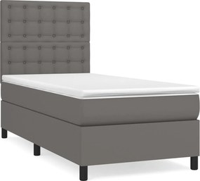 vidaXL Κρεβάτι Boxspring με Στρώμα Γκρι 90x200 εκ. από Συνθετικό Δέρμα
