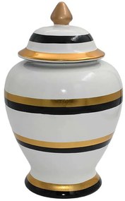 Βάζο Με Καπάκι Ριγέ 374-224-269 16x29cm Multi-White Κεραμικό