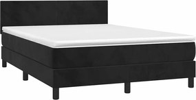 vidaXL Κρεβάτι Boxspring με Στρώμα &amp; LED Μαύρο 140x200 εκ. Βελούδινο