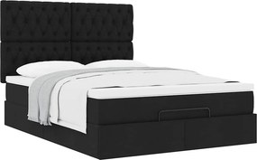vidaXL Οθωμανικό κρεβάτι με στρώμα Μαύρο 140x190cm Ύφασμα